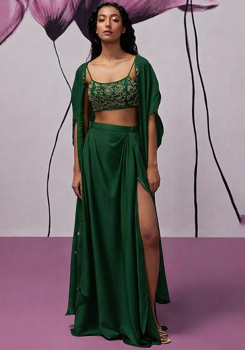 Green Hand Work Embroidered Fusion Set