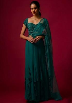Teal Green Hand Work Embellished Fusion Set