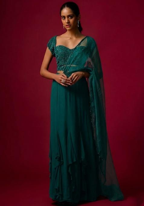 Teal Green Hand Work Embellished Fusion Set