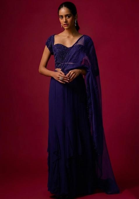 Violet Hand Work Embellished Fusion Set