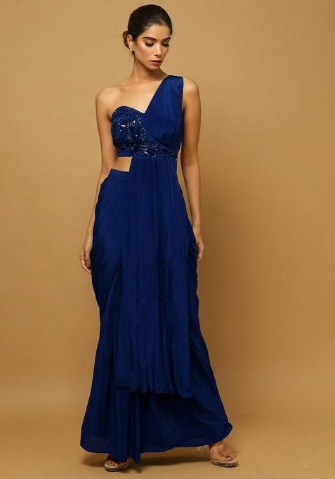 Blue Hand Work Embellished Fusion Set