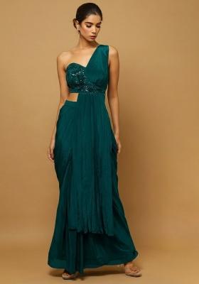 Teal Green Hand Work Embellished Fusion Set