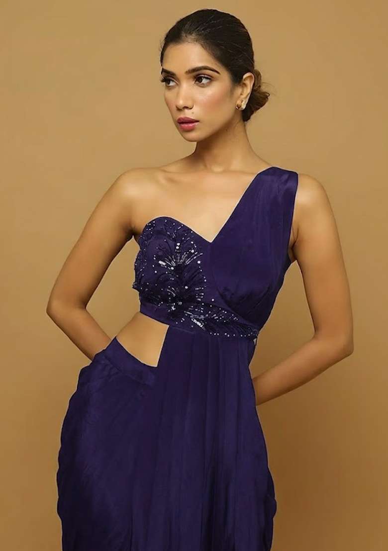 Violet Hand Work Embellished Fusion Set - Indya