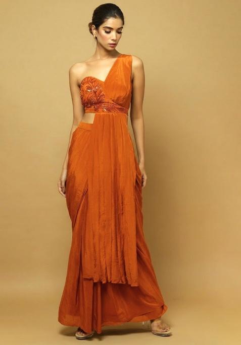 Yellow Hand Work Embellished Fusion Set