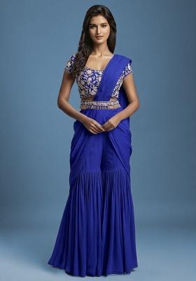 Blue Hand Work Embellished Fusion Set