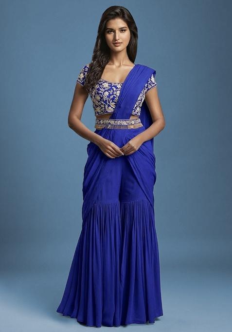 Blue Hand Work Embellished Fusion Set