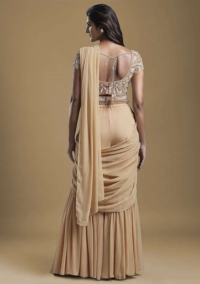 Beige Hand Work Embellished Fusion Set - Indya