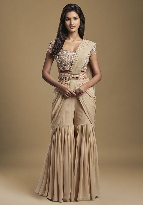 Beige Hand Work Embellished Fusion Set