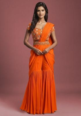 Bright Orange Hand Work Embellished Fusion Set