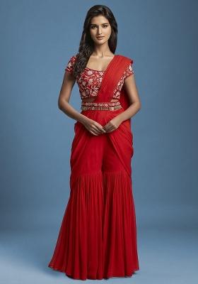 Red Hand Work Embellished Fusion Set