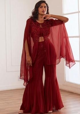Deep Red Hand Work Embellished Fusion Set