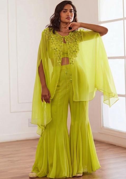 Light Green Hand Work Embellished Fusion Set