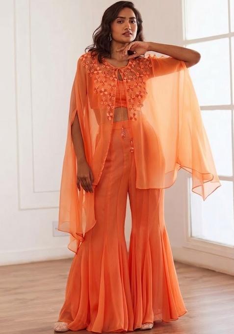 Coral Hand Work Embellished Fusion Set