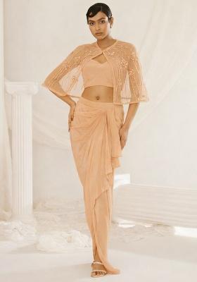 Light Peach Hand Work Embellished Fusion Set