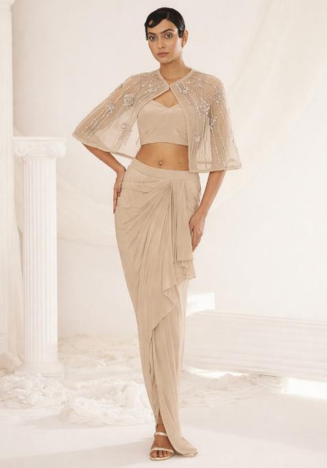 Cream Hand Work Embellished Fusion Set