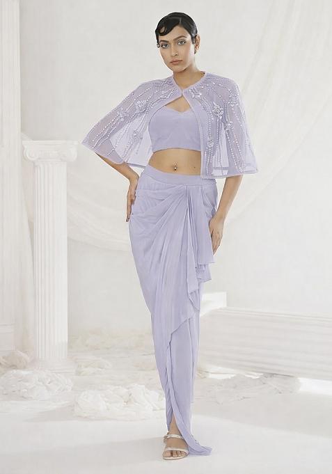 Lilac Hand Work Embellished Fusion Set