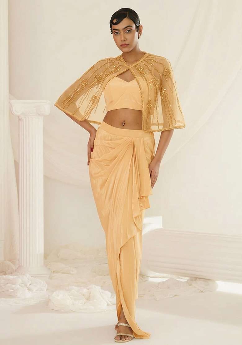Bright Yellow Hand Work Embellished Fusion Set - Indya