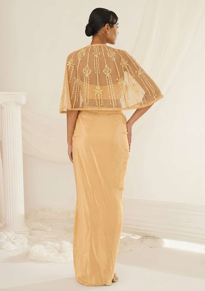 Bright Yellow Hand Work Embellished Fusion Set - Indya