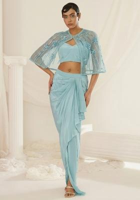 Aqua Blue Hand Work Embellished Fusion Set