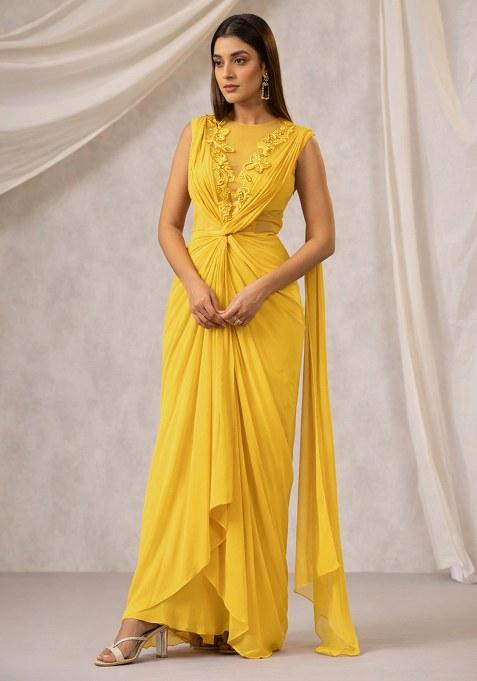 Bright Orange Hand Work Embroidered Fusion Set