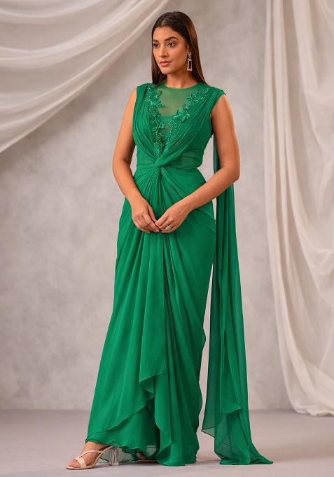 Green Hand Work Embroidered Fusion Set