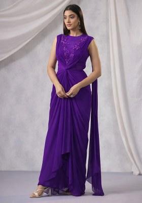 Purple Hand Work Embroidered Fusion Set