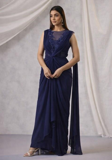 Navy Blue Hand Work Embroidered Fusion Set