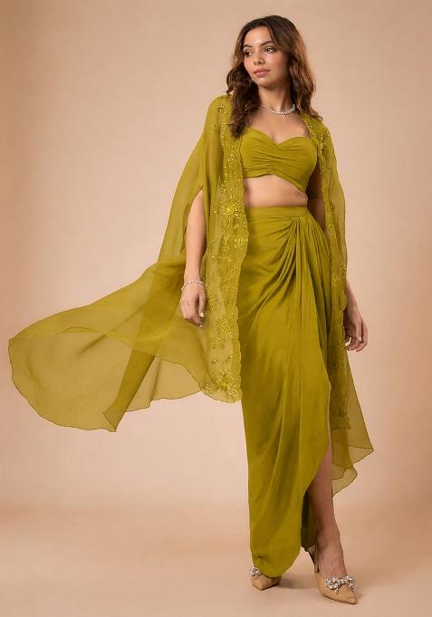 Olive Green Crepe Handwork Fusion Set
