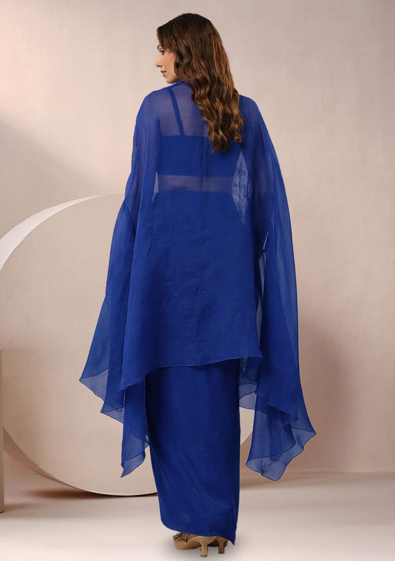 Royal Blue Crepe Handwork Fusion Set - Indya