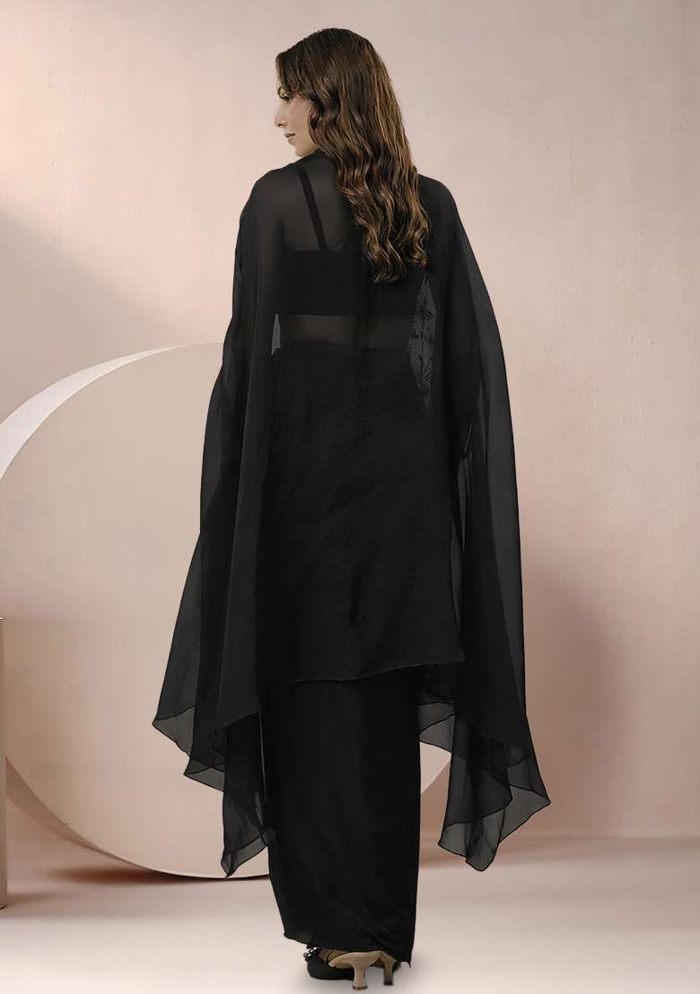 Black Crepe Handwork Fusion Set - Indya