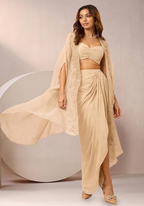 Beige Crepe Handwork Fusion Set
