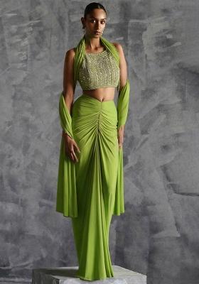 Lime Green Crepe Handwork Fusion Set