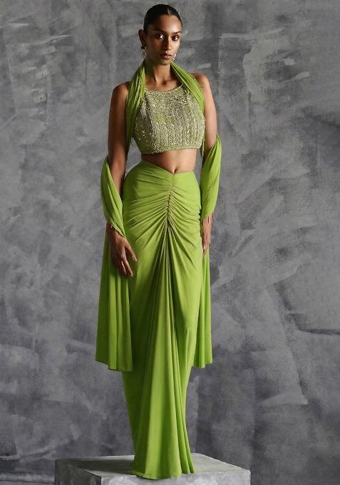 Lime Green Crepe Handwork Fusion Set