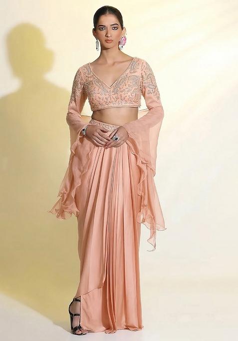 Light Pink Satin Handwork Fusion Set