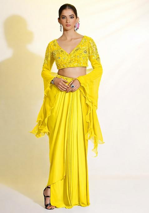 Yellow Satin Handwork Fusion Set