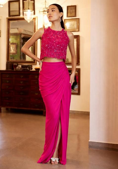 Hot Pink Satin Handwork Fusion Set