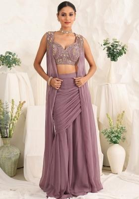 Mauve Georgette Handwork Fusion Set