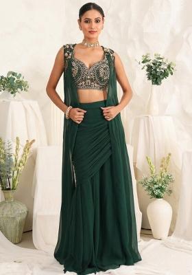 Forest Green Georgette Handwork Fusion Set