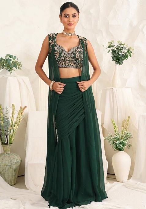 Forest Green Georgette Handwork Fusion Set