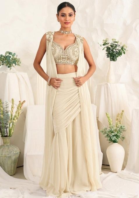 Ivory Georgette Handwork Fusion Set