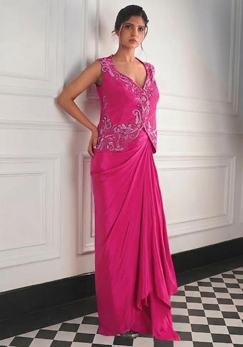 Pink Satin Handwork Fusion Set