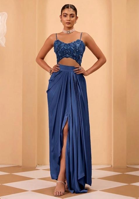 Blue Satin Handwork Fusion Set