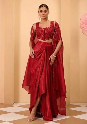 Red Crepe Handwork Fusion Set