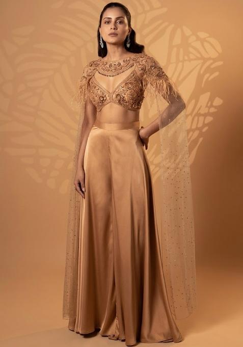 Beige Satin Handwork Lehenga Set