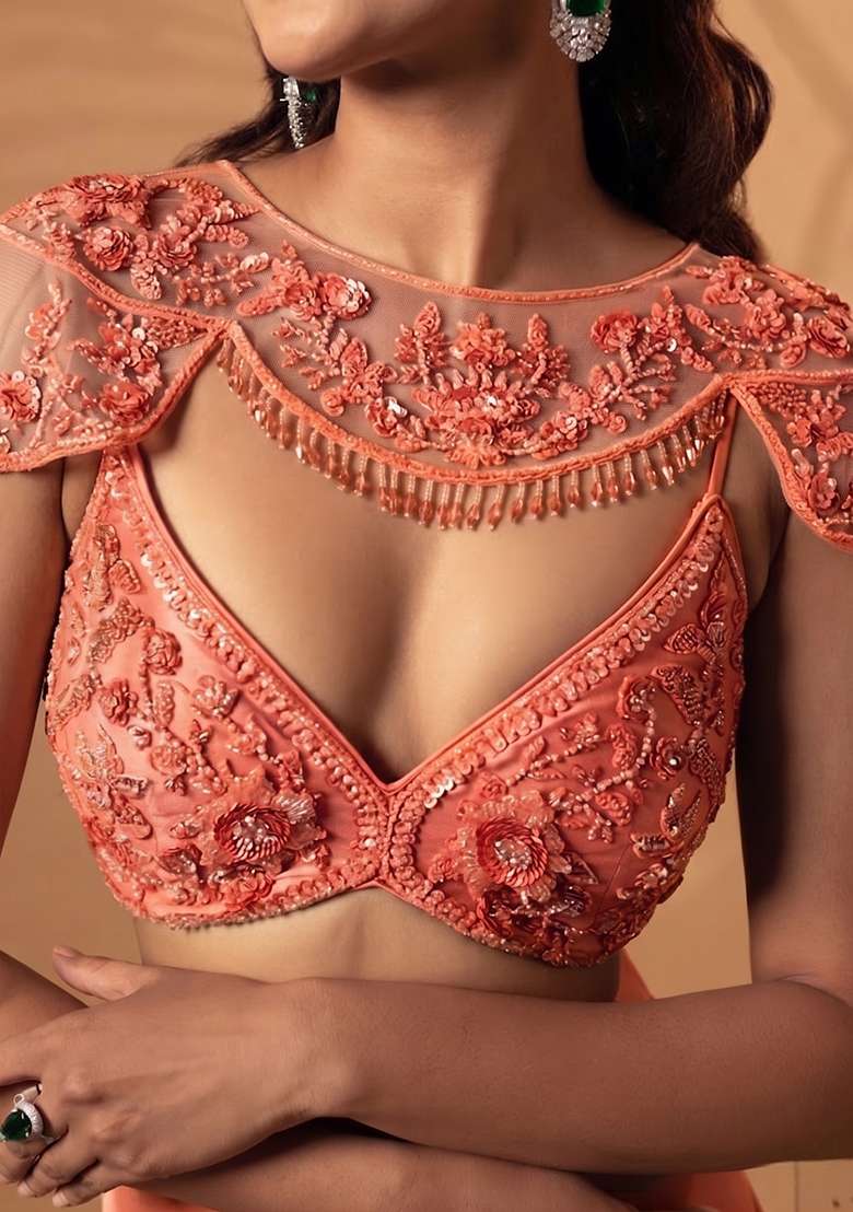 Pink Satin Handwork Lehenga Set - Indya