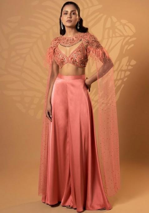 Pink Satin Handwork Lehenga Set