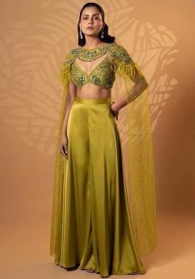 Olive Green Satin Handwork Lehenga Set
