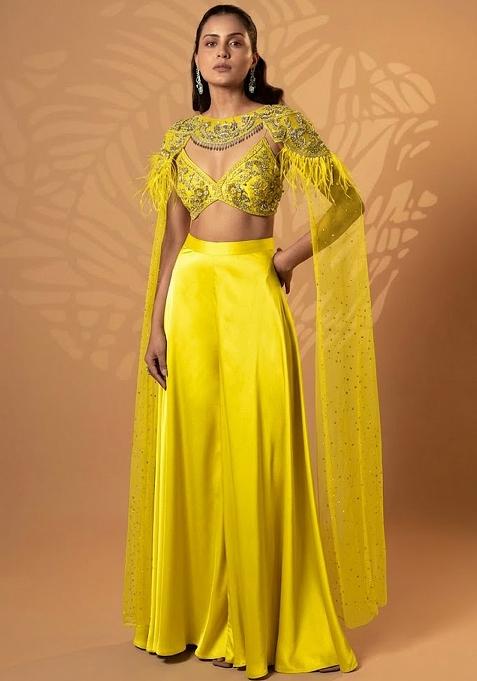Yellow Satin Handwork Lehenga Set