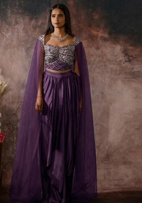 Deep Purple Crepe Handwork Fusion Set