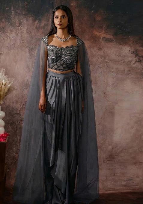 Grey Crepe Handwork Fusion Set